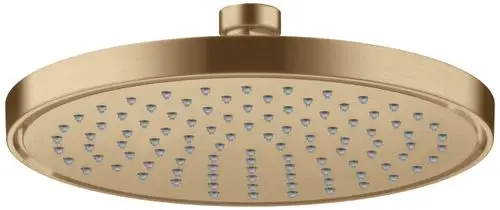 Runde Kopfbrause in brushed bronze mit mehreren Wasserhähnen. Hersteller ist AXOR. Montagekopf für Badezimmer-Anwendungen.